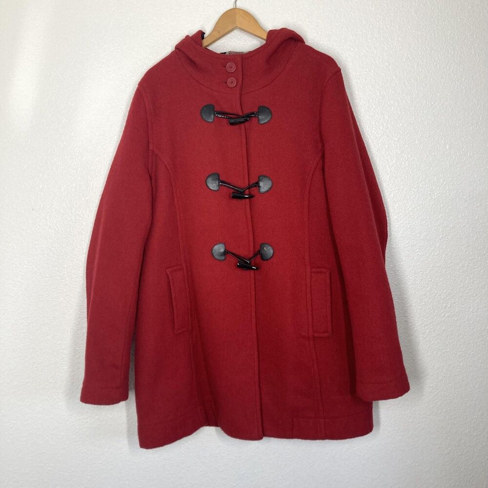 Hooded Toggle Duffle Red Coat Forever 21 Plus Womens 3X Parka Plaid Lined Warm